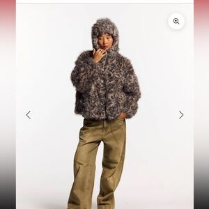 Cold culture fur hoodie-brown leopard